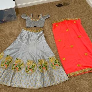 Pastel light blue pink contrast lehenga chaniya choli indian traditional